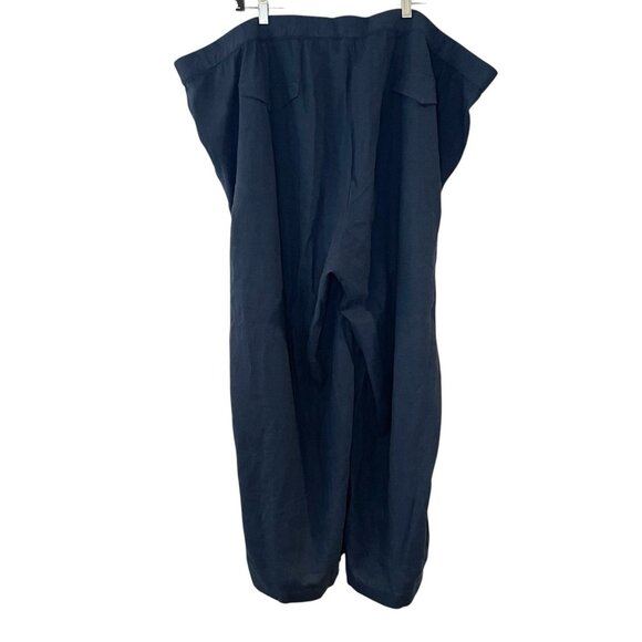 Ulla Polken Linen Blend Pants Womens Plus 28 Relaxed Fit Straight Leg Crop Navy - Picture 2 of 4